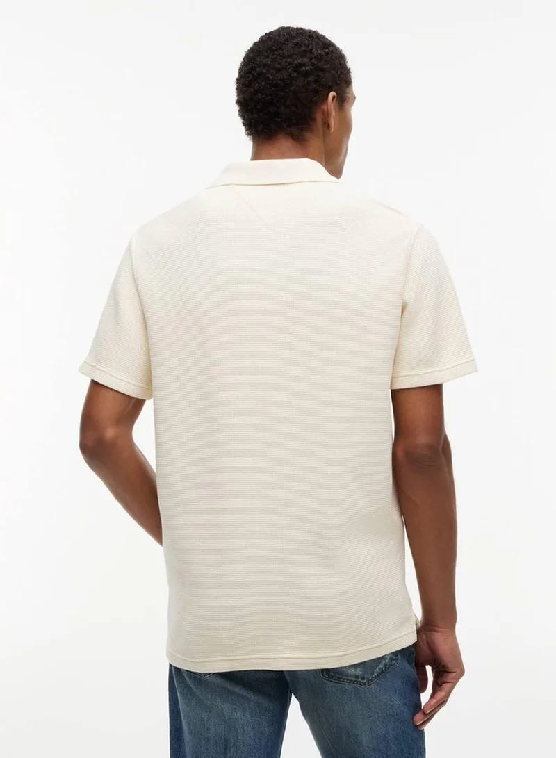 Tommy Jeans Cream Regular Fit Washed Waffle Knit Polo Shirt for Men | Best Price UAE