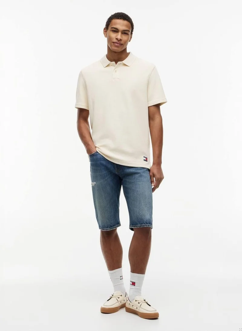 Tommy Jeans Cream Regular Fit Washed Waffle Knit Polo Shirt for Men | Best Price UAE