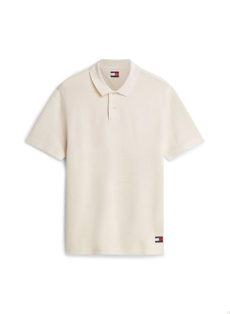 Tommy Jeans Cream Regular Fit Washed Waffle Knit Polo Shirt for Men | Best Price UAE