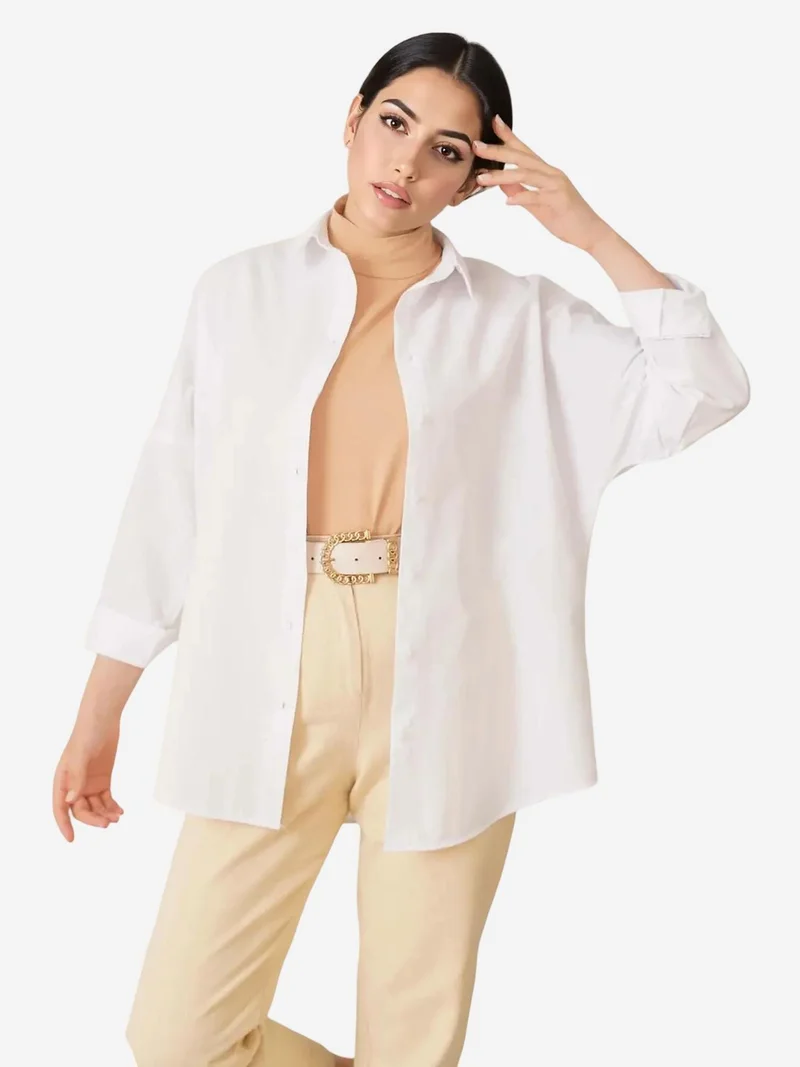 بيغ دارت قميص بوبلين بقصة مريحة مع إغلاق بأزرار