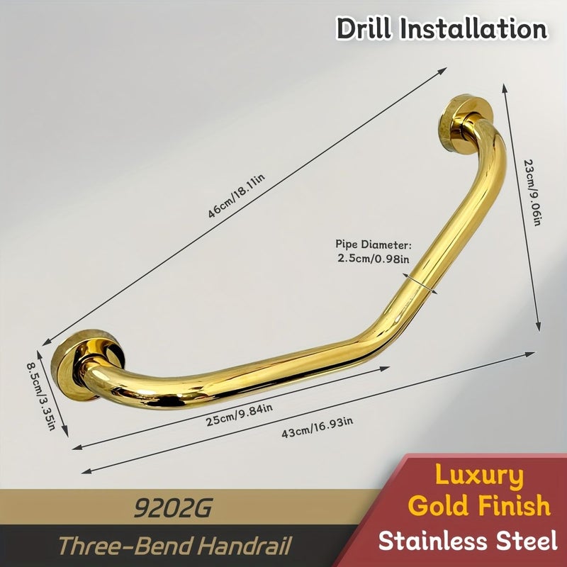 Golden Stainless Steel Small Three Curve Handrail For Elderly Bathtub Thickened Anti Slip Bathroom Safety Grab Bar Accessible Toilet Handrail Shower Grip Senior Safety Bathtub Handle Bathroom Handrail Balance Bar - Image 3