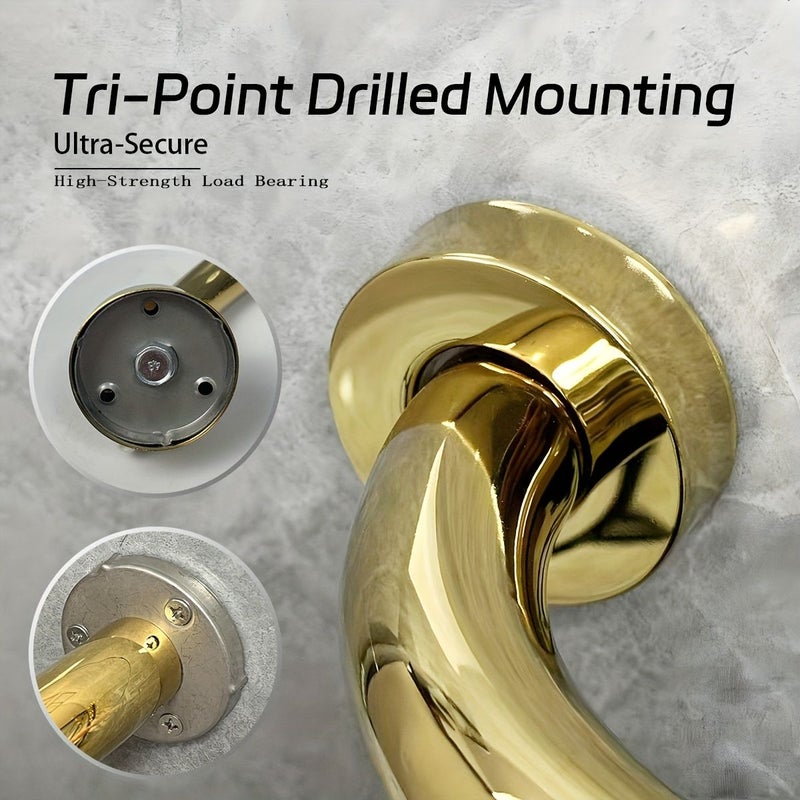 Golden Stainless Steel Small Three Curve Handrail For Elderly Bathtub Thickened Anti Slip Bathroom Safety Grab Bar Accessible Toilet Handrail Shower Grip Senior Safety Bathtub Handle Bathroom Handrail Balance Bar - Image 5