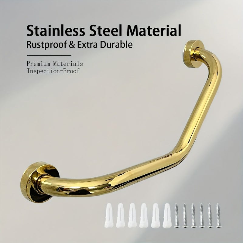 Golden Stainless Steel Small Three Curve Handrail For Elderly Bathtub Thickened Anti Slip Bathroom Safety Grab Bar Accessible Toilet Handrail Shower Grip Senior Safety Bathtub Handle Bathroom Handrail Balance Bar - Image 4