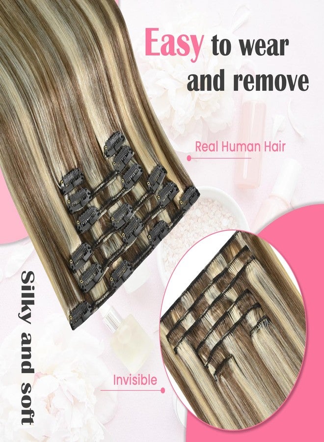 Aison Ash Blonde to Platinum Blonde Clip in Hair Extensions Real Human Hair Balayage Highlights Human Hair Extensions Clip In 18Inch 75 Gram 7PCS - Image 2