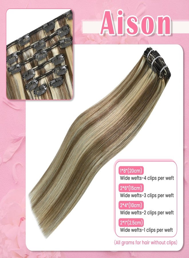 Aison Ash Blonde to Platinum Blonde Clip in Hair Extensions Real Human Hair Balayage Highlights Human Hair Extensions Clip In 18Inch 75 Gram 7PCS - Image 4