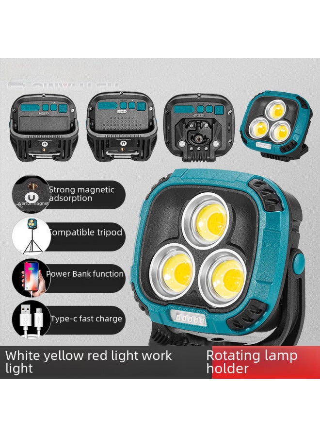 Portable Cob Work Light Emergency Night Market Handheld Lamp Rechargeable Spotlight Multifunctional Versatile Lantern-Color:W891-2 Blue (built-in Battery) - Image 1