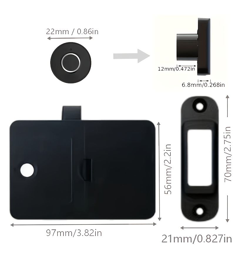 1 Fingerprint Cabinet Lock Smart Drawer Wardrobe Nightstand Lock With Type C Emergency Interface Recording 20 Fingerprints Round - Image 3