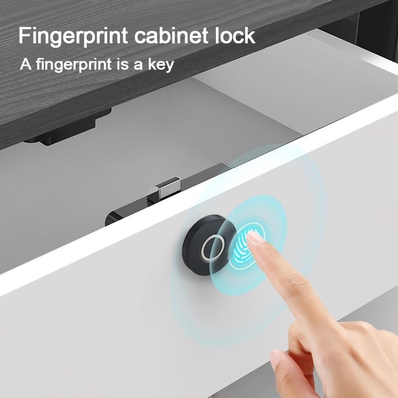 1 Fingerprint Cabinet Lock Smart Drawer Wardrobe Nightstand Lock With Type C Emergency Interface Recording 20 Fingerprints Round - Image 1