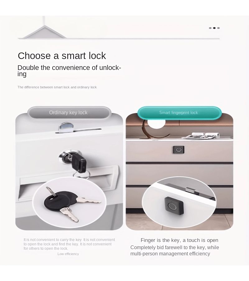 1 Fingerprint Cabinet Lock Smart Drawer Wardrobe Nightstand Lock With Type C Emergency Interface Recording 20 Fingerprints Round - Image 4