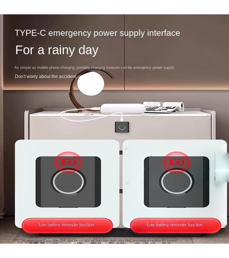 1 Fingerprint Cabinet Lock Smart Drawer Wardrobe Nightstand Lock With Type C Emergency Interface Recording 20 Fingerprints Round - Image 5