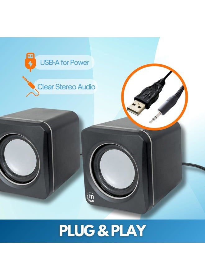 Manhattan USB Powered Stereo Speaker System - Small Size - with Volume Control & 3.5 mm Audio Plug to Connect to Laptop, Notebook, Desktop, Computer - 3 Year Warranty - Black Silver, 166898 - Image 2