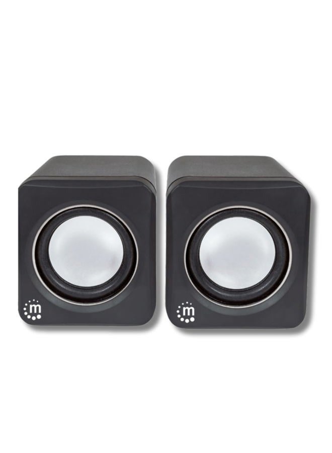 Manhattan USB Powered Stereo Speaker System - Small Size - with Volume Control & 3.5 mm Audio Plug to Connect to Laptop, Notebook, Desktop, Computer - 3 Year Warranty - Black Silver, 166898 - Image 1