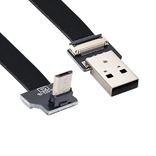 NFHK Up Angled USB 2.0 Type-A Male to Micro USB 5Pin Male Data Flat Slim FPC Cable for FPV & Disk & Phone 100CM - Image 1