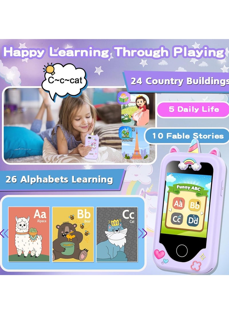 Chillspace 2025 Upgrade Kids Smart Phone for Girls, Christmas Birthday Gifts for Girls Age 3-10 Kids Toys Cell Phone, 2.8" Touchscreen Toddler Learning Play Toy Phone with Dual Camera, Game, Music Player, 8GB Card Purple  - Image 4