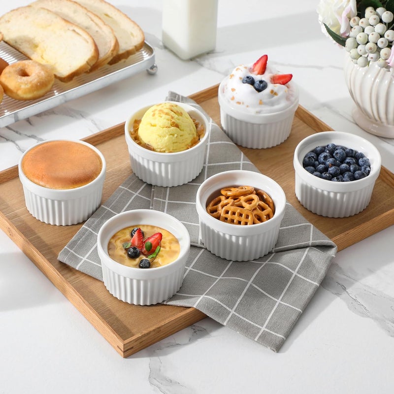 MALACASA Ramekins 6 oz Oven Safe, Porcelain Creme Brulee Ramekins Pudding Custard Cups Small Ceramic Souffle Dishes Ramakan Ramiken Ramicans Baking Bowls Set of 6, White, Series RAMEKIN-DISH - Image 5