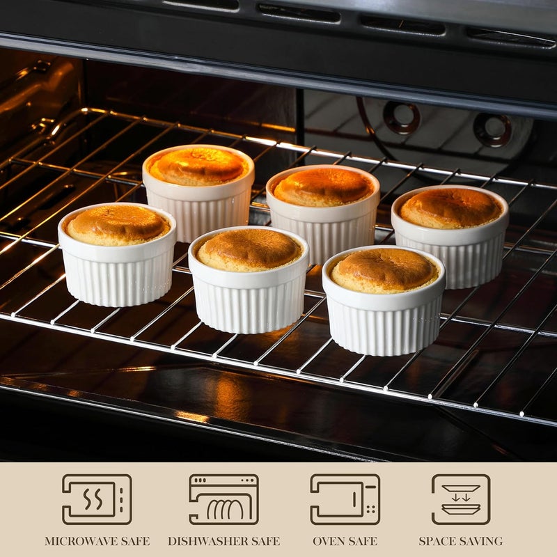 MALACASA Ramekins 6 oz Oven Safe, Porcelain Creme Brulee Ramekins Pudding Custard Cups Small Ceramic Souffle Dishes Ramakan Ramiken Ramicans Baking Bowls Set of 6, White, Series RAMEKIN-DISH - Image 4