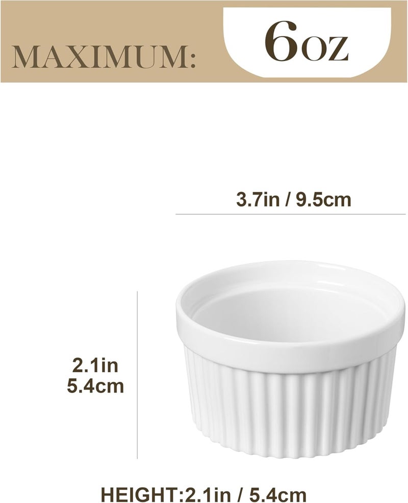 MALACASA Ramekins 6 oz Oven Safe, Porcelain Creme Brulee Ramekins Pudding Custard Cups Small Ceramic Souffle Dishes Ramakan Ramiken Ramicans Baking Bowls Set of 6, White, Series RAMEKIN-DISH - Image 2