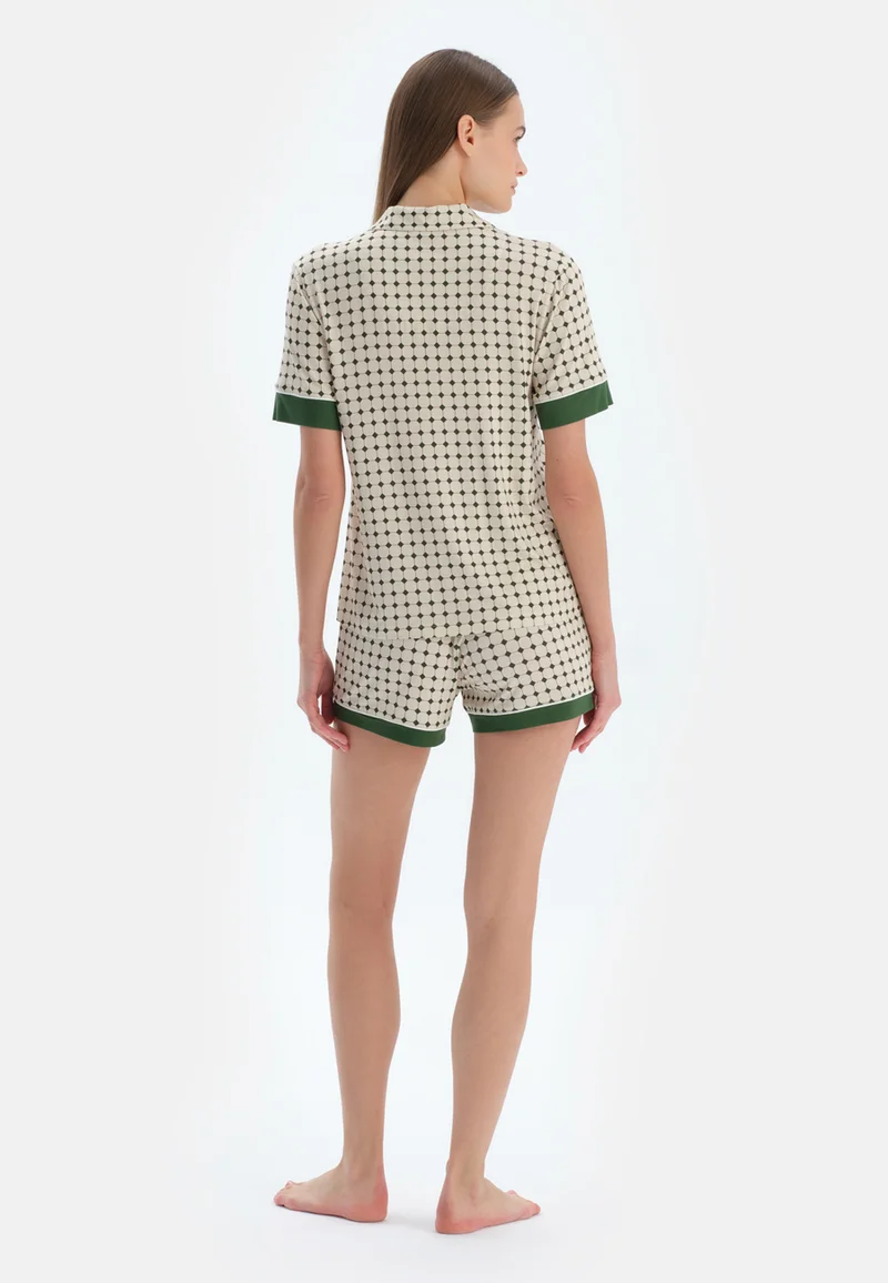 dagi Graphic Regular/Classic Fit Shirt & Shorts Pajama Sets Spread Collar Cotton Blend Sleepwear