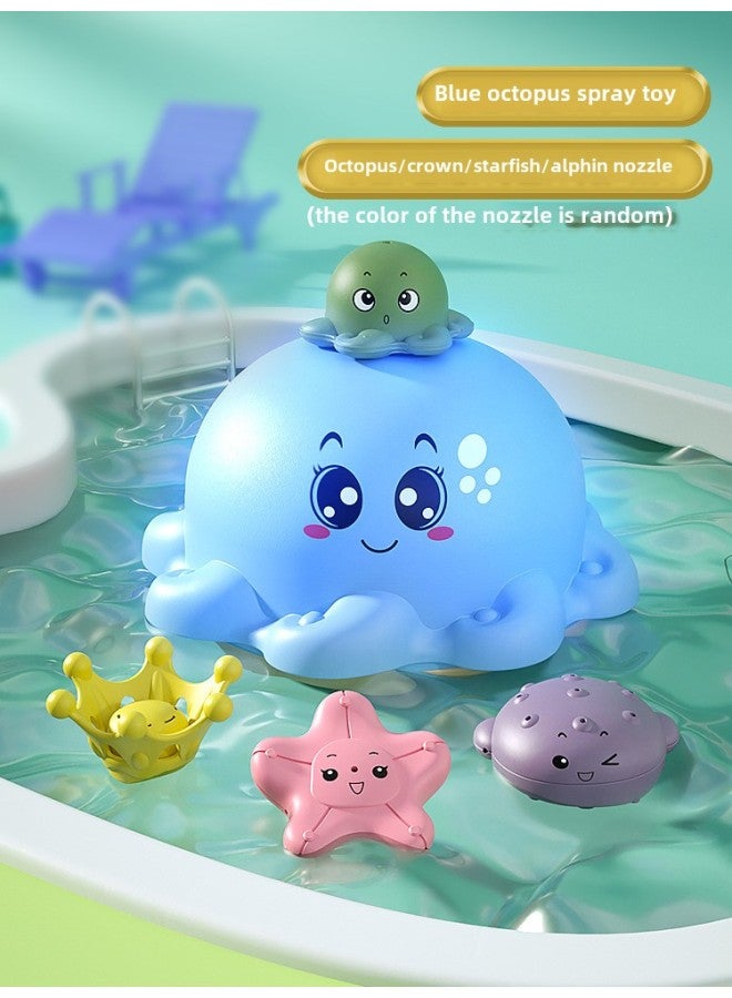 Baby Bath Water Play Toy Automatic Induction Water Spray Ball Small Whale Light Baby Bathroom Amphibious-Color: Swimming Water Spray Small Blue Seal + Cartoon Nozzle - Image 1