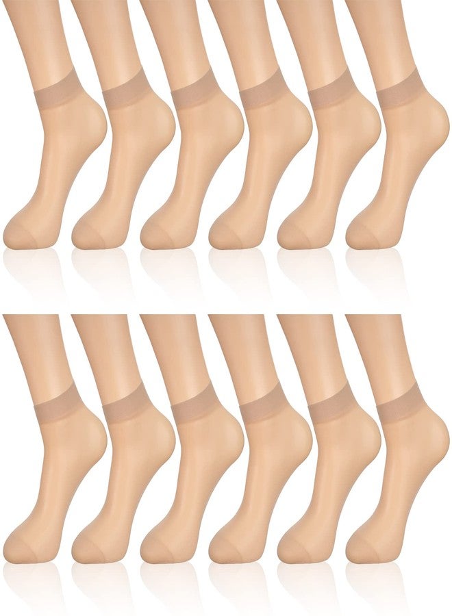 Geyoga 12 Pairs Sheer Ankle Socks Thin Nylon Transparent Ankle High Hosiery Socks Short Dress Stockings for Women(Medium,Nude Color) - Image 1