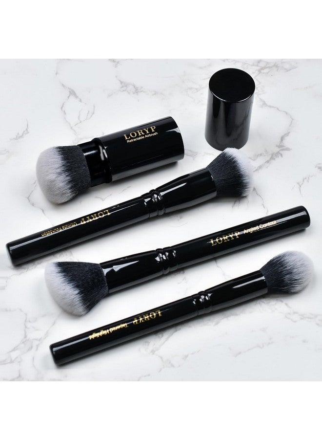LORYP LORYP 4 Pcs Full Face Professional Makeup Brushes Set with Retractable Kabuki Airbrush For Powder,Liquid,Cream,Angled Blush Brush, Foundation Brush, Tapered Highlight Brush  - Image 4