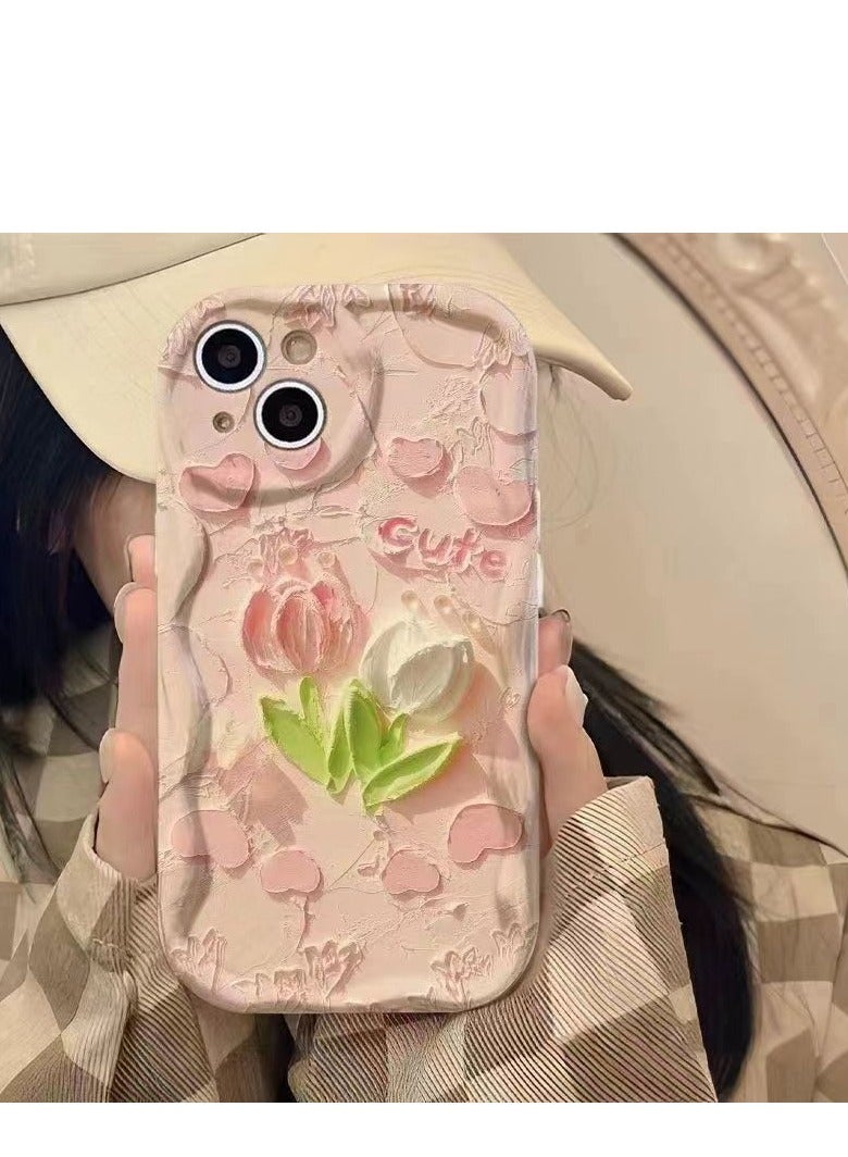 NIBEMINENT White Powdered Tulip Protective TPU Case Cover For iPhone 16