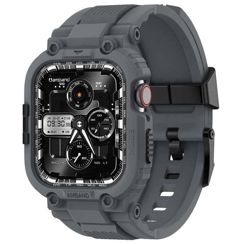 amBand Bands Compatible with Apple Watch 9/8/7 45mm, M1 Sport Series Rugged Case with TPU Strap Military Protective Tough Cover Bumper for iWatch SE3/SE2/SE/6/5/4/3 44mm 42mm Men Gray - Image 1