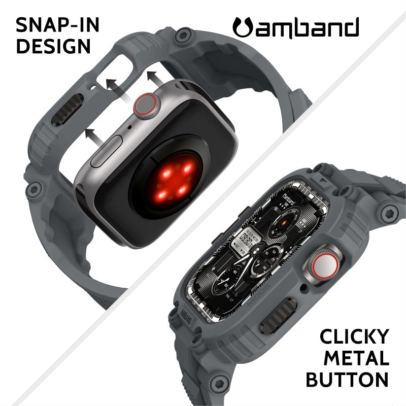 amBand Bands Compatible with Apple Watch 9/8/7 45mm, M1 Sport Series Rugged Case with TPU Strap Military Protective Tough Cover Bumper for iWatch SE3/SE2/SE/6/5/4/3 44mm 42mm Men Gray - Image 4