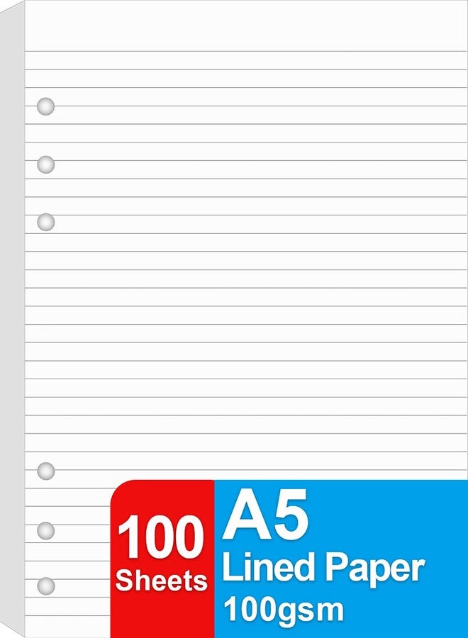 Getvow A5 Lined Paper Refill, 100 Sheets/200 Pages Refill Paper for Large Leather Journal/Filofax Binders, 6 Holes Punched, 100gsm Ruled White Filler Paper, 5.8'' x 8.2'' - Image 1