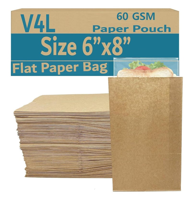 V4L 60 GSM Flat Lifafa Bag 6X8 Inch Brown Flat Paper Bag Kraft Paper Lifafa Brown Lifafa Bags for Gifts Packaging Fast Food Items Pack of 200
