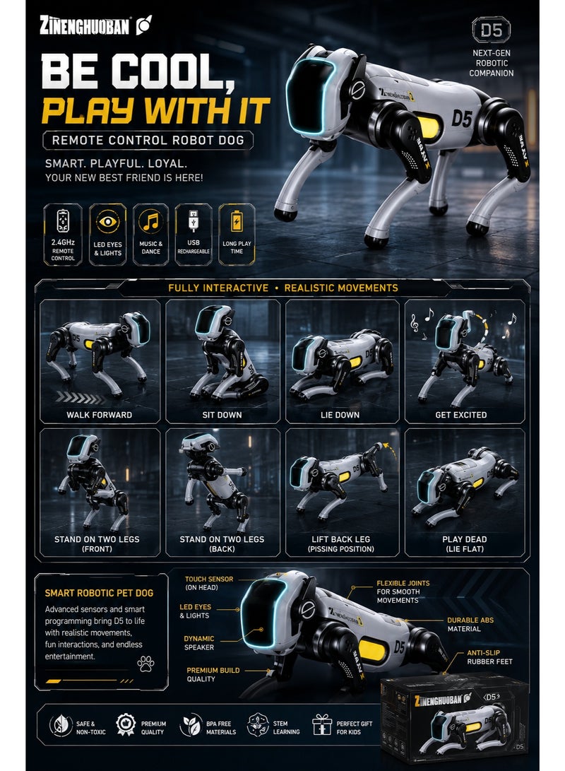 Remote Control Robot Dog for Kids, Smart RC Robot Dog Toy with Remote Control, Interactive Robotic Pet Puppy, Walking, Dancing, Singing, Talking, LED Eyes, Music & Lights, Touch Sensor, USB Rechargeable, STEM Educational Electronic Robot Gift for Boys & Girls Ages 6+ - Image 3