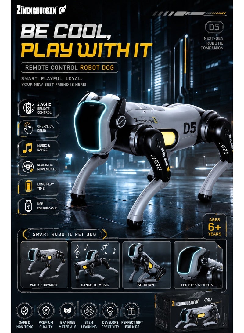 Remote Control Robot Dog for Kids, Smart RC Robot Dog Toy with Remote Control, Interactive Robotic Pet Puppy, Walking, Dancing, Singing, Talking, LED Eyes, Music & Lights, Touch Sensor, USB Rechargeable, STEM Educational Electronic Robot Gift for Boys & Girls Ages 6+ - Image 1