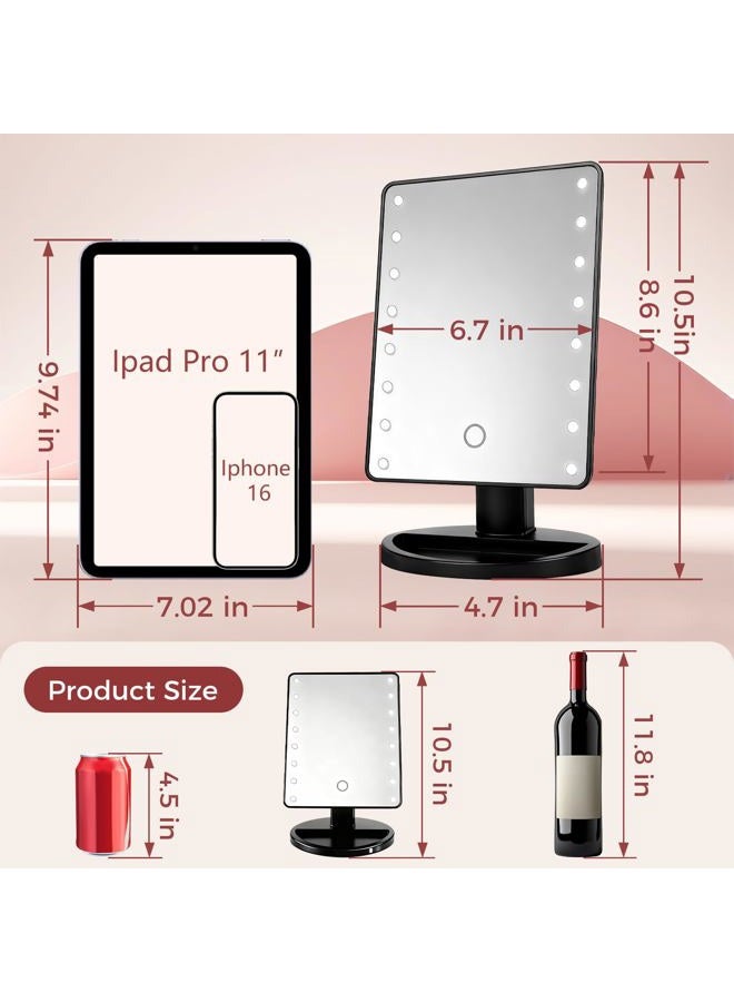 KOOKIN Lighted Vanity Makeup Mirror with 16 Led Lights 180 Degree Free Rotation Touch Screen Adjusted Brightness Battery USB Dual Supply Bathroom Beauty Mirror (Black) - Image 5