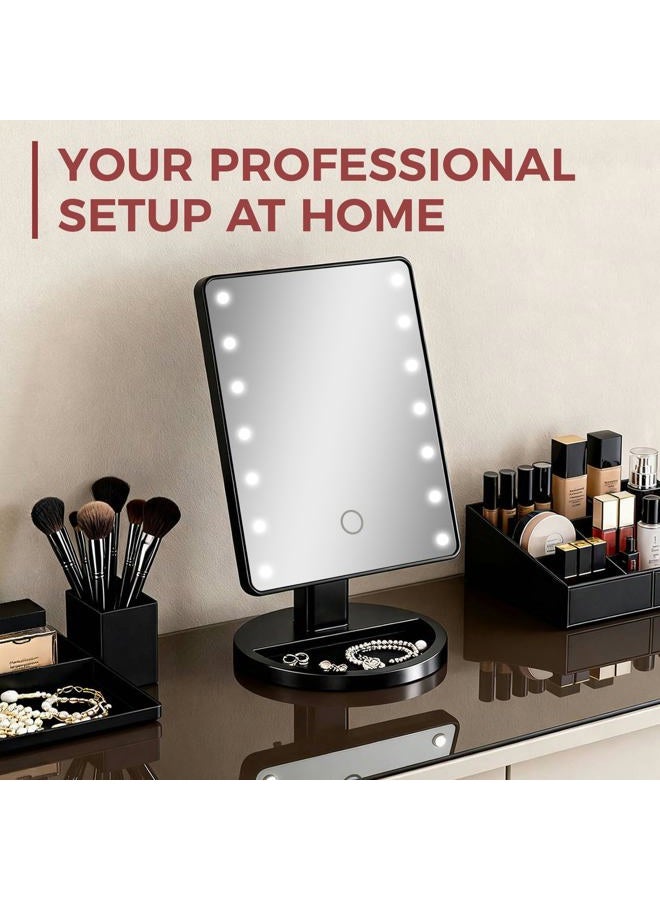 KOOKIN Lighted Vanity Makeup Mirror with 16 Led Lights 180 Degree Free Rotation Touch Screen Adjusted Brightness Battery USB Dual Supply Bathroom Beauty Mirror (Black) - Image 2