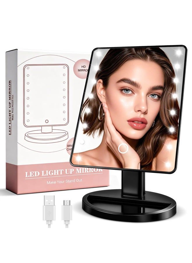 KOOKIN Lighted Vanity Makeup Mirror with 16 Led Lights 180 Degree Free Rotation Touch Screen Adjusted Brightness Battery USB Dual Supply Bathroom Beauty Mirror (Black) - Image 1