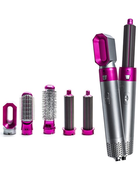5 in 1 Hair Dryer Brush with Hair Volumizer,Hot Air Brush,Scalp Massager,Curler and Straightener for Women Hair Styling (Fuchsia)