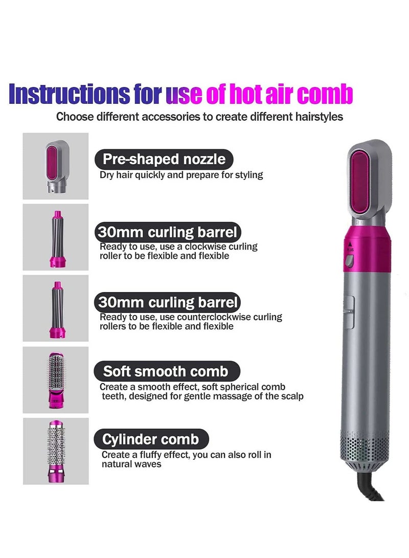 5 in 1 Hair Dryer Brush with Hair Volumizer,Hot Air Brush,Scalp Massager,Curler and Straightener for Women Hair Styling (Fuchsia) - Image 4