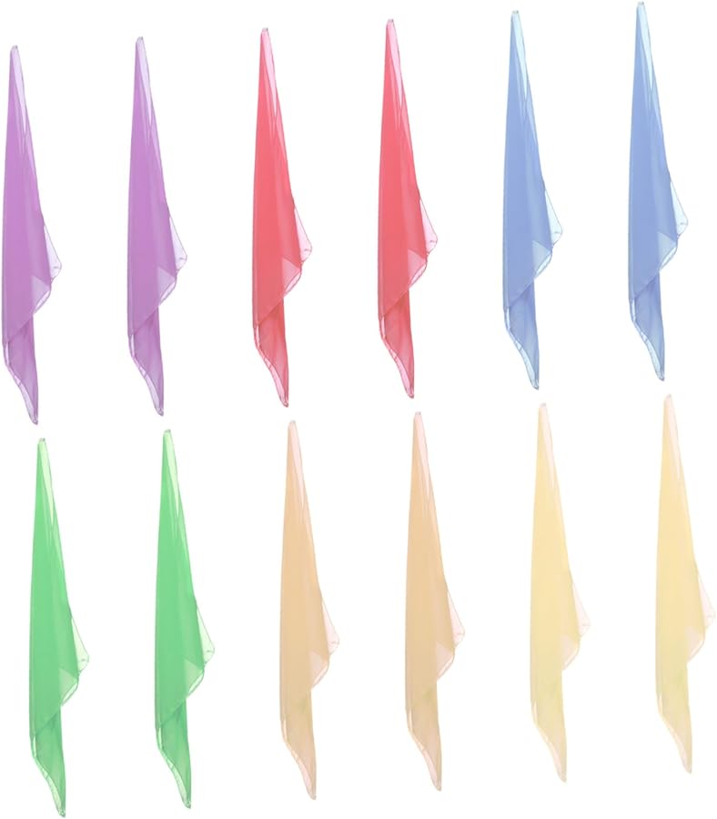 12 قطعة من مناديل الرقص الملونة للأطفال، مناسبة للعروض والألعاب والأنشطة، وتتميز بنسيج قابل للتنفس. - Image 1