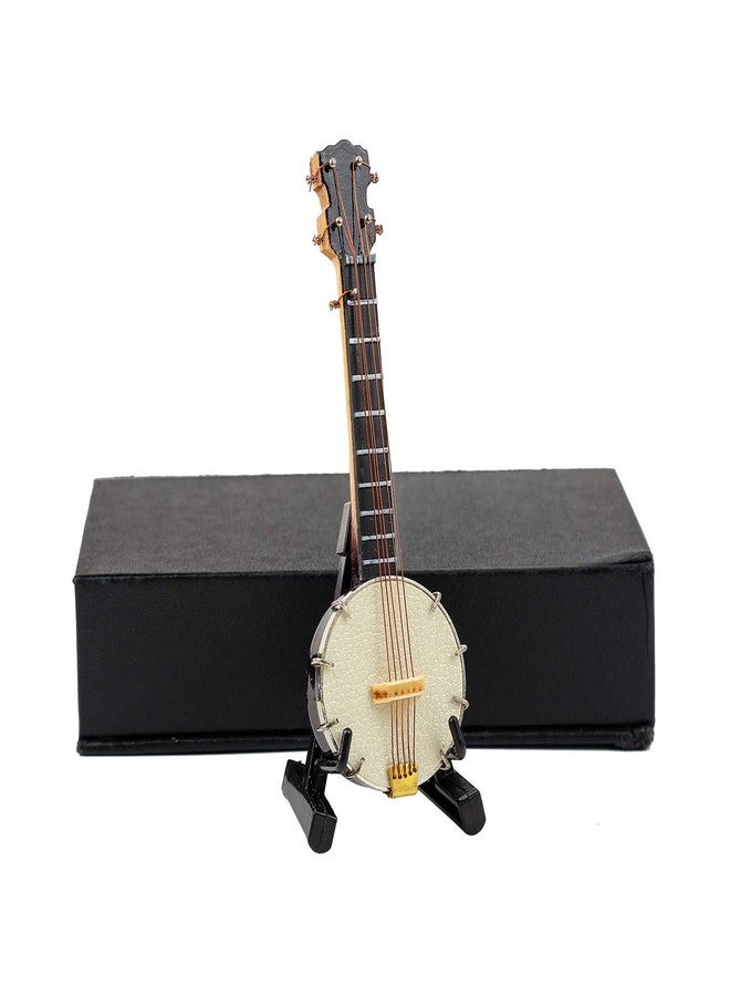 Dselvgvu Wooden Miniature Banjo with Stand and Case Mini Musical Instrument Banjo Replica Collectible Figurines Dollhouse Accessories Model Home Decoration Display Ornament (3.94"x1.31"x0.55") - Image 2