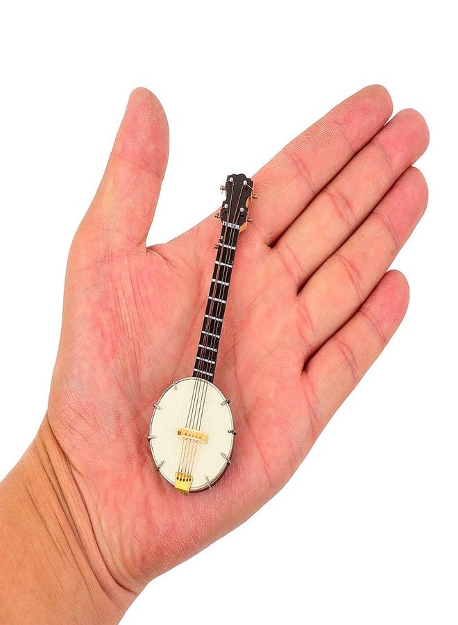 Dselvgvu Wooden Miniature Banjo with Stand and Case Mini Musical Instrument Banjo Replica Collectible Figurines Dollhouse Accessories Model Home Decoration Display Ornament (3.94"x1.31"x0.55") - Image 3