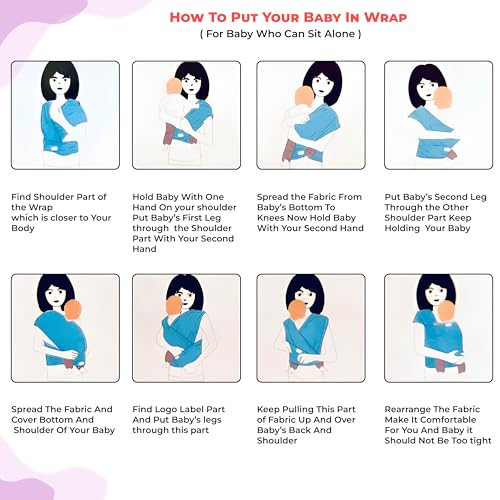 Bembika Baby Essential Hands Free Baby Carrier Wrap Breathable Lightweight Baby Wrap Carrier Cloth Suitable for Newborn, Infants – (Blue) - Image 3