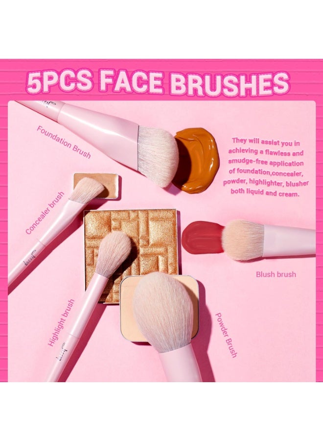Jessup Pink Makeup Brushes Set 14Pcs Premium Vegan Foundation Concealer Blush Eyeshadow Eyeliner Powder Highlighter Blending Face Brush Set, T495 - Image 2