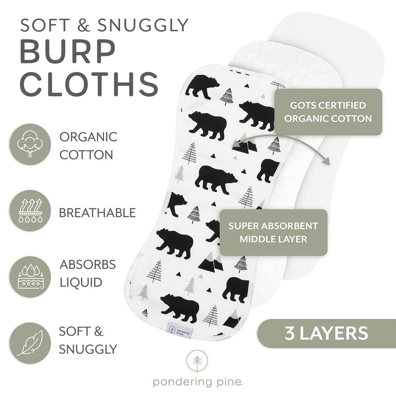 Pondering Pine Organic Burp Cloths for Baby Boys and Girls with Bag - XLarge Absorbent Burping Clothes, Newborn Towel, Milk Spit Up Rags, Burpy Cloth Bib for Unisex, Boy, Girl, Baby Bear Woodland, 4 Pack - Image 3
