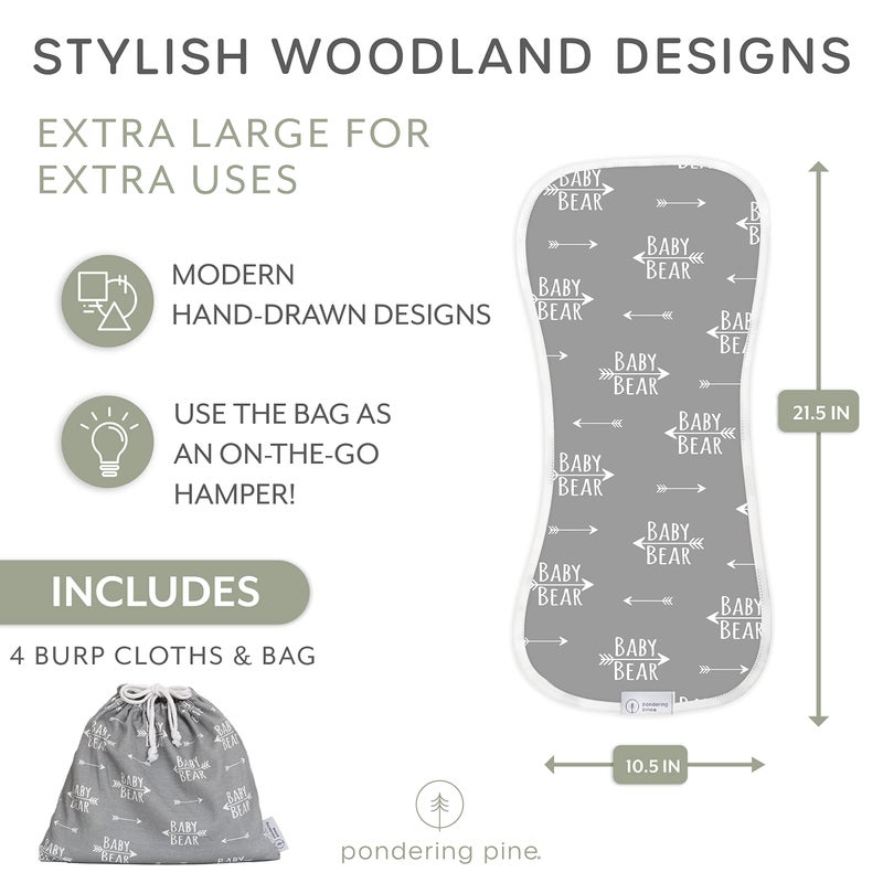 Pondering Pine Organic Burp Cloths for Baby Boys and Girls with Bag - XLarge Absorbent Burping Clothes, Newborn Towel, Milk Spit Up Rags, Burpy Cloth Bib for Unisex, Boy, Girl, Baby Bear Woodland, 4 Pack - Image 5