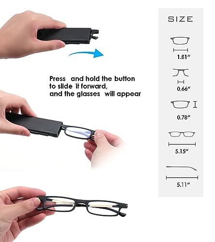 SKYOAK Ultra thin Lightweight Folding Reading Glasses Women Men TR90 Blue Light Blocking Anti UV/Eyestrain Foldable Compact Computer Readers Portable Unique Stretchable Slim Flat case Gunmetal +1.75 - Image 3
