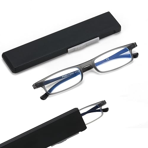 SKYOAK Ultra thin Lightweight Folding Reading Glasses Women Men TR90 Blue Light Blocking Anti UV/Eyestrain Foldable Compact Computer Readers Portable Unique Stretchable Slim Flat case Gunmetal +1.75 - Image 1