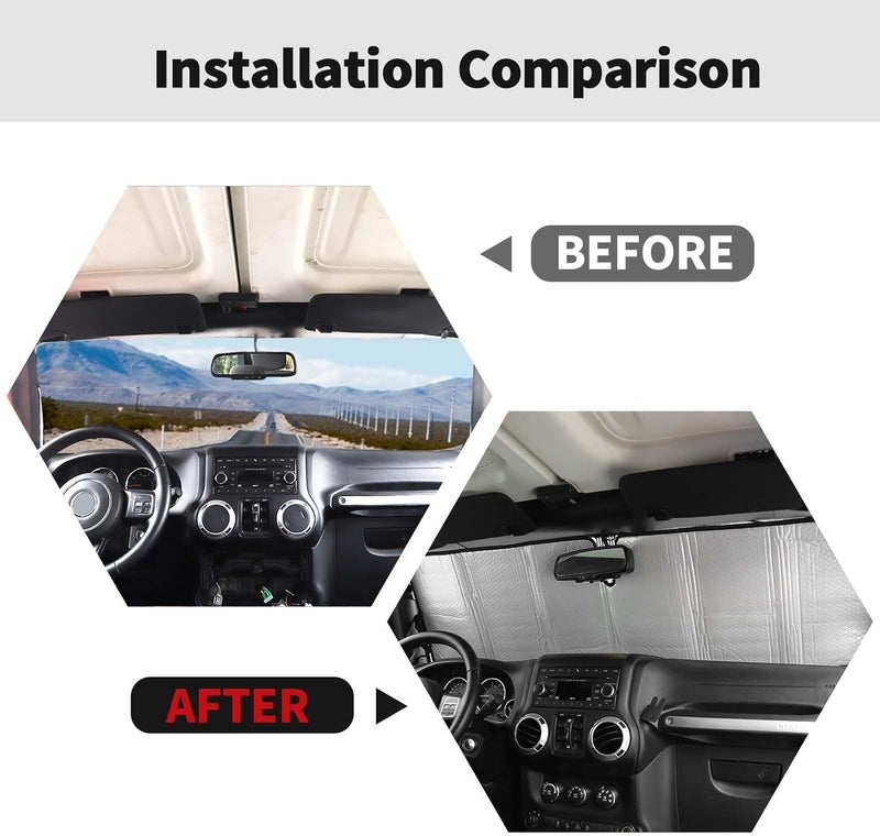 RT-TCZ Windshield Sunshade Sun Shade Heat Shield Sun Visor Mat Compatible with Jeep Wrangler Rubicon Sahara TJ JK JKU 2 Door & 4 Door - Image 2