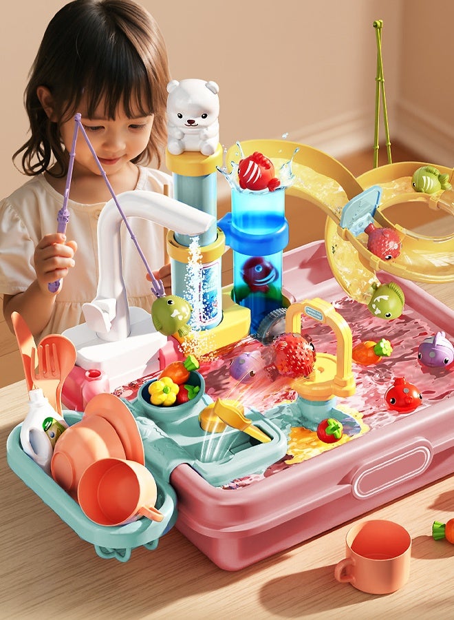 Vixplorn 2-in-1 Fishing/Dishwashing Toy Children's dishwashing playset Dishwasher toys Fishing toys Vegetable washing sink Kitchen toys Situational simulation toys - Image 3
