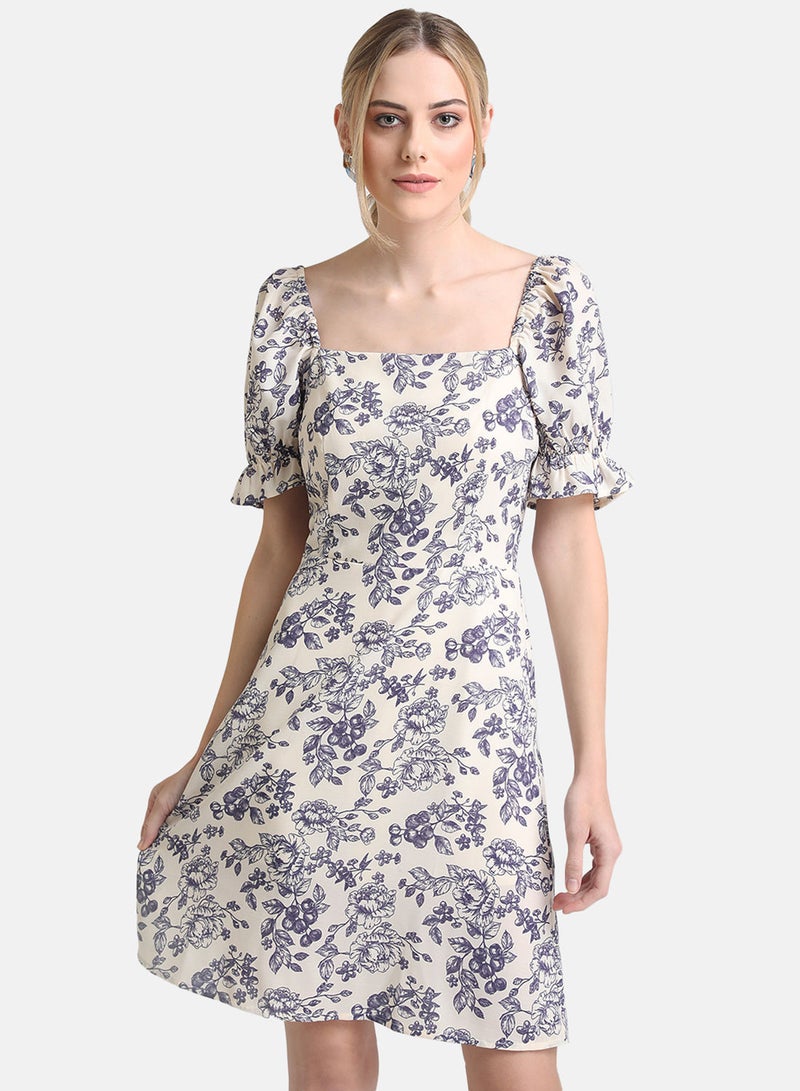 Kazo Printed Mini Dress With Puff Sleeves  - Image 1