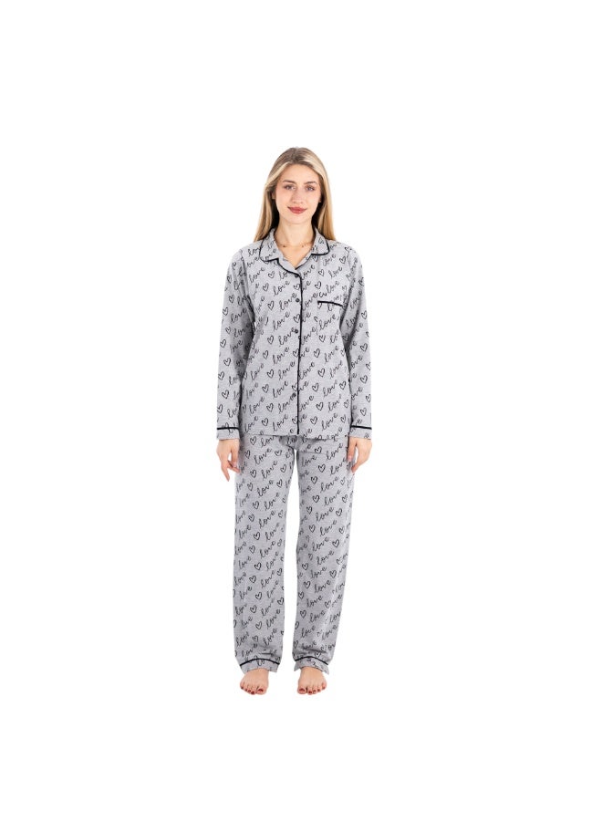 zecotex  Women's Classic 2-Piece Pajama Set - Soft Cotton Sleepwear with "Love" Print & Contrast Piping - Image 1